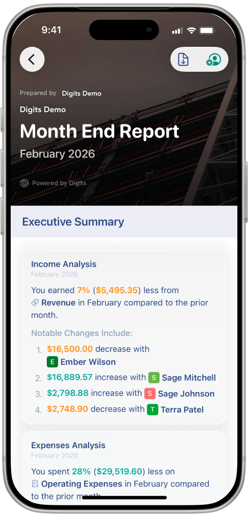 Digits Custom Reports on iPhone